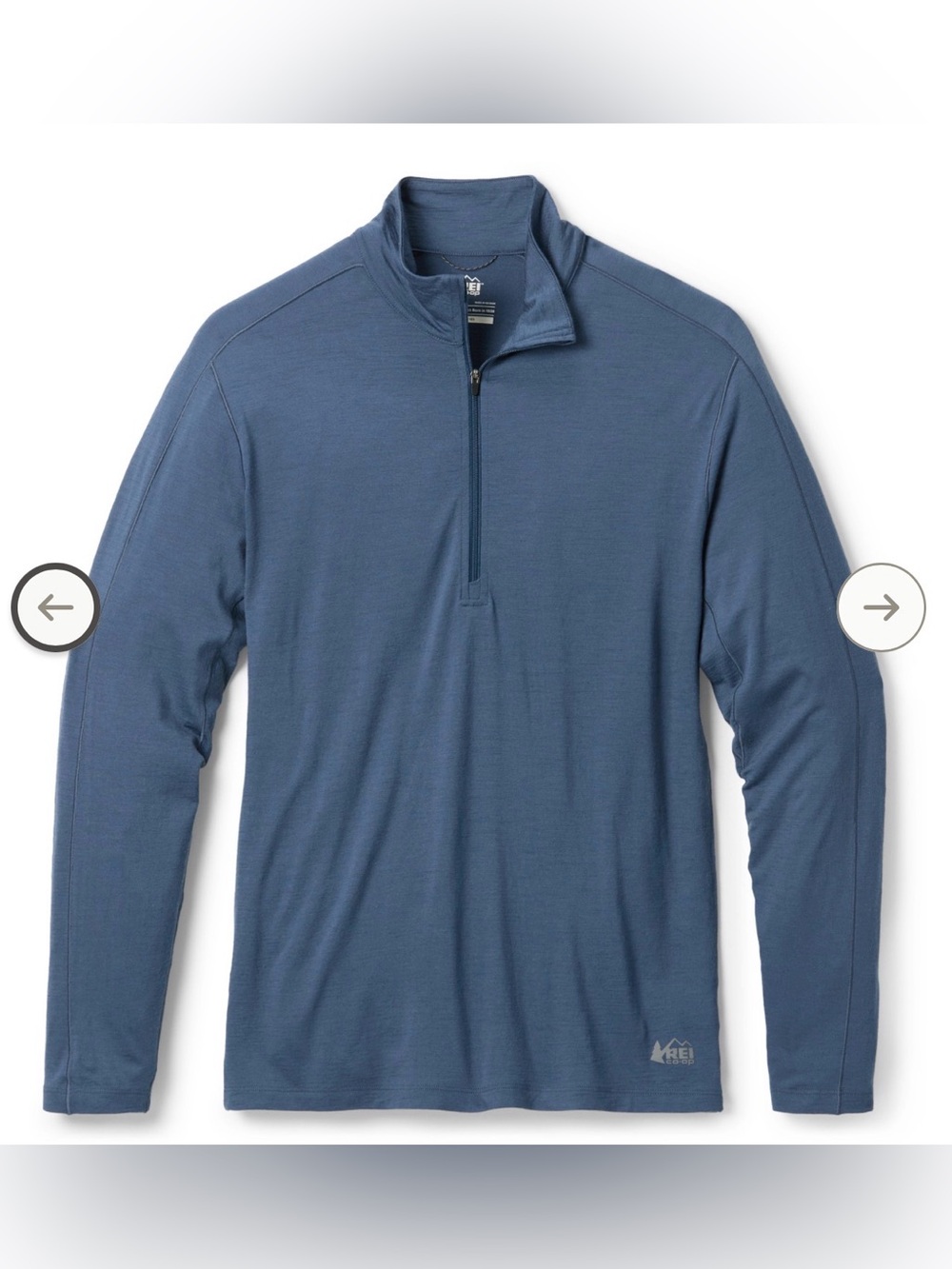 REI 100% merino wool half zip base layer medium blue ski snowboard sweater